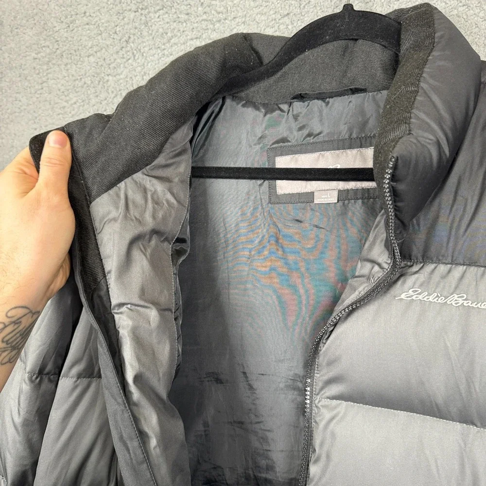Eddie Bauer Coat Mens L Gray Puffer EB650 Down Fill Warm Winter Outdoor Everyday